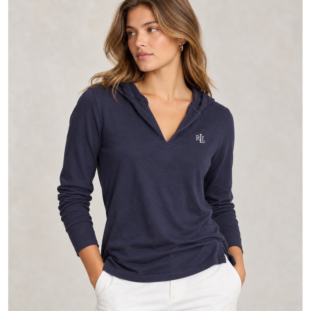 Lauren Ralph Lauren Women's S Navy Blue LRL Logo Pullover Hoodie Sweatshirt